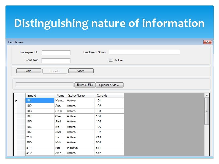 Distinguishing nature of information 