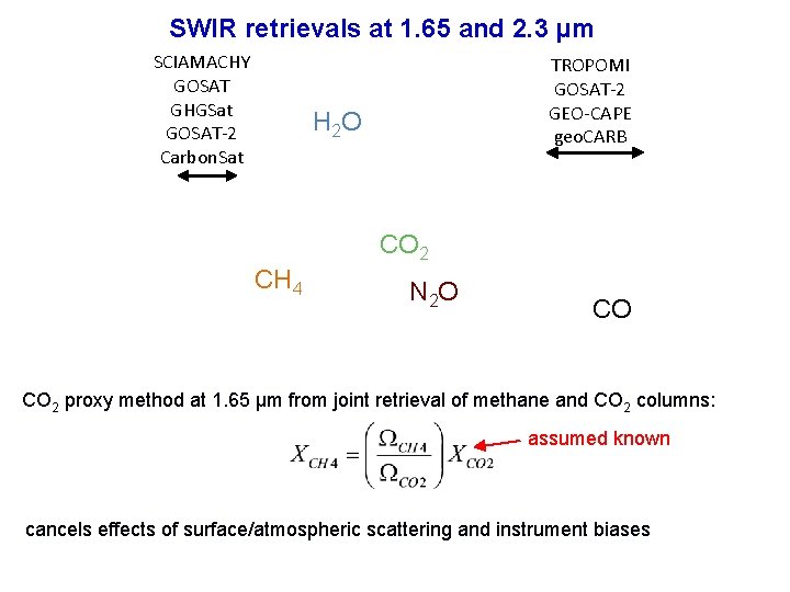 SWIR retrievals at 1. 65 and 2. 3 µm SCIAMACHY GOSAT GHGSat GOSAT-2 Carbon.