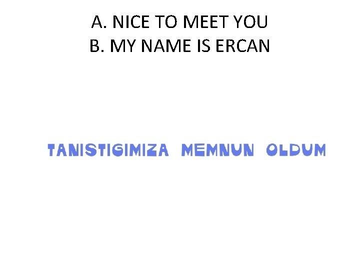 A. NICE TO MEET YOU B. MY NAME IS ERCAN 