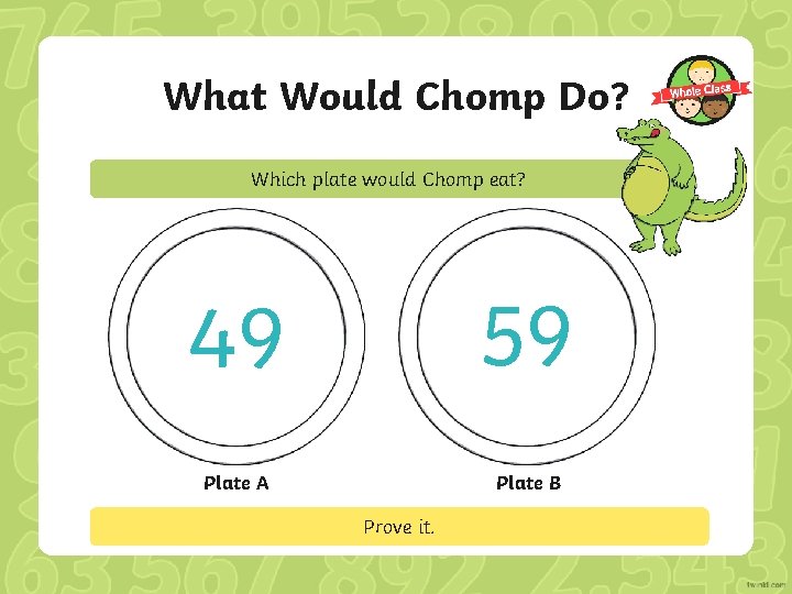 What Would Chomp Do? Which plate would Chomp eat? 49 59 Plate A Plate