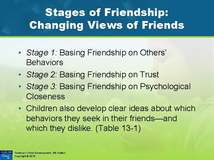 Stages of Friendship: Changing Views of Friends • Stage 1: Basing Friendship on Others’