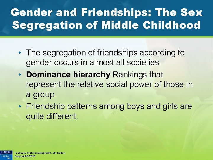 Gender and Friendships: The Sex Segregation of Middle Childhood • The segregation of friendships