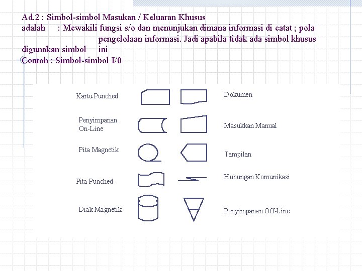 Ad. 2 : Simbol-simbol Masukan / Keluaran Khusus adalah : Mewakili fungsi s/o dan