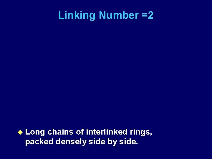 Linking Number =2 u Long chains of interlinked rings, packed densely side by side.