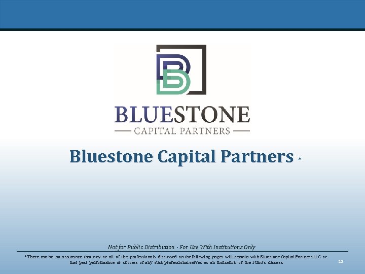 Bluestone Capital Partners * Not for Public Distribution - For Use With Institutions Only