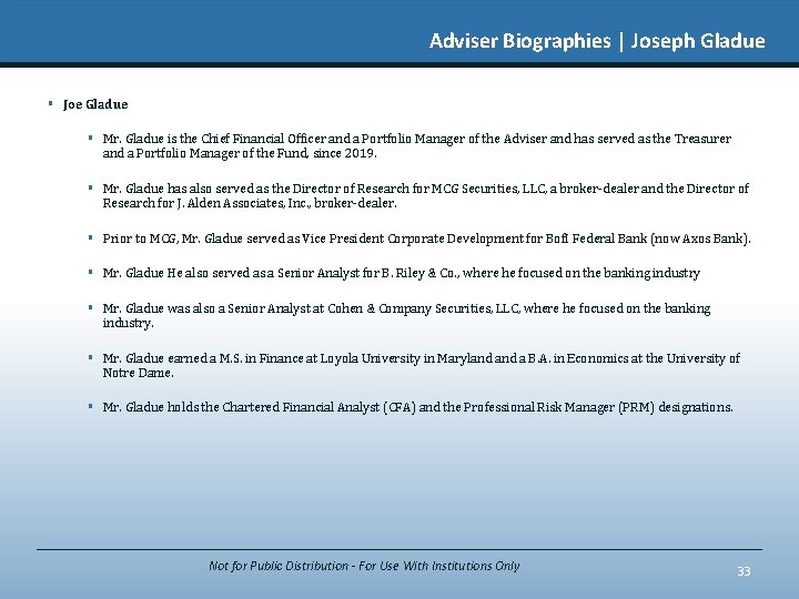 Adviser Biographies | Joseph Gladue § Joe Gladue § Mr. Gladue is the Chief