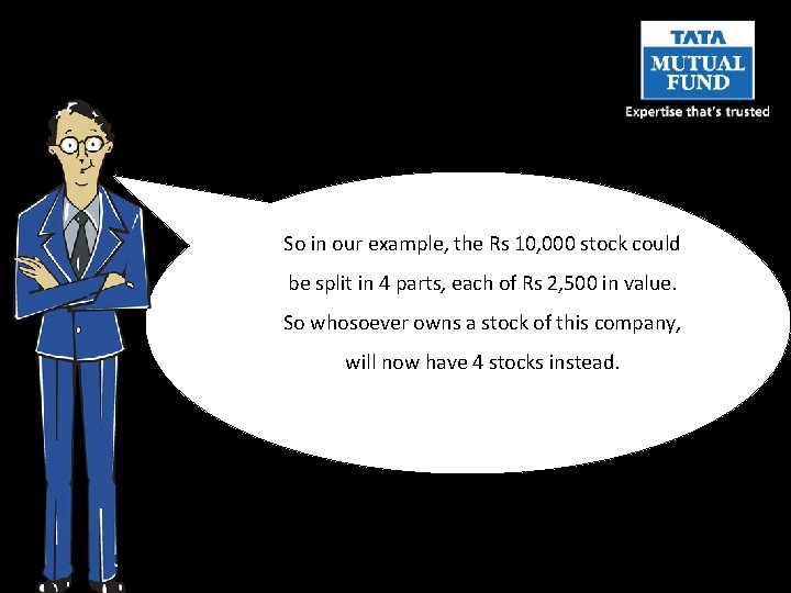 So in our example, the Rs 10, 000 stock could be split in 4