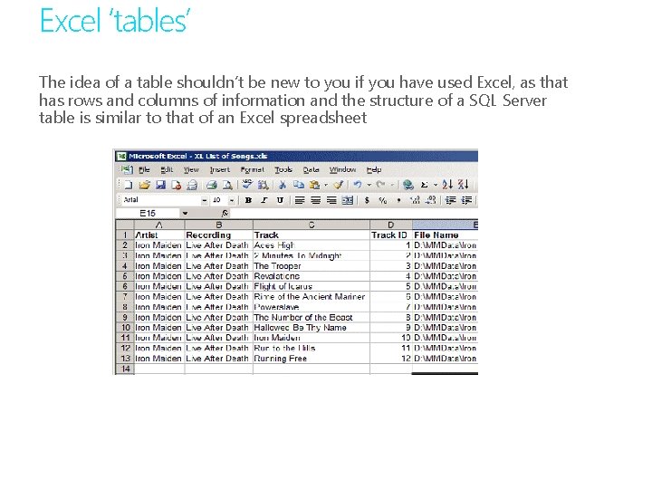 Excel ‘tables’ The idea of a table shouldn’t be new to you if you