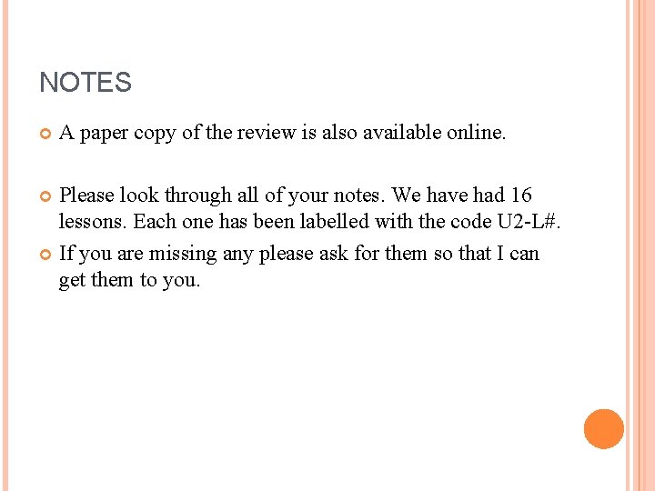 NOTES A paper copy of the review is also available online. Please look through