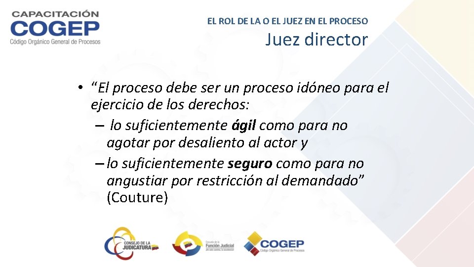 EL ROL DE LA O EL JUEZ EN EL PROCESO Juez director • “El