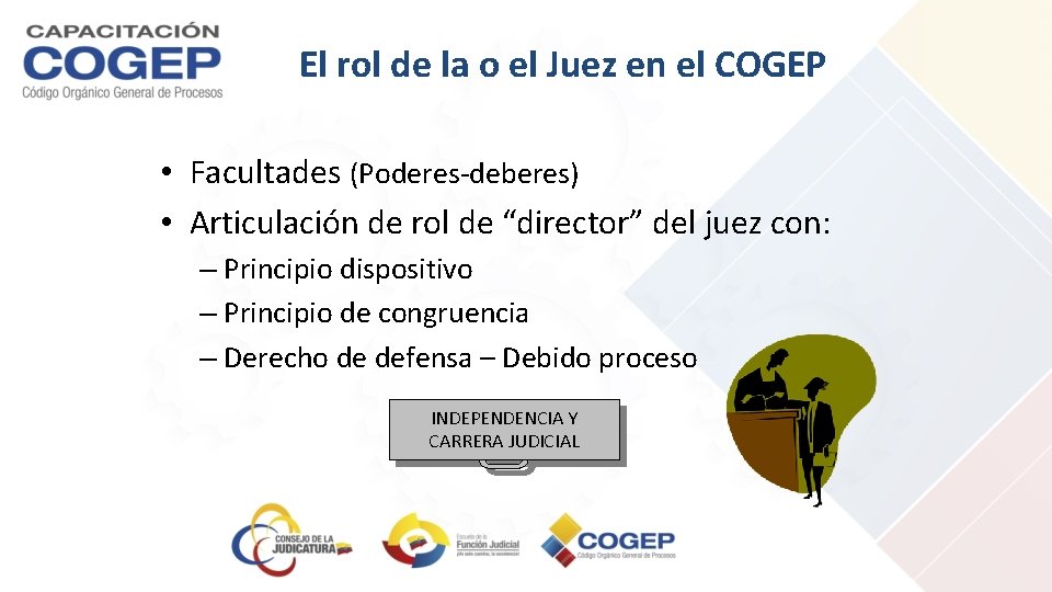 El rol de la o el Juez en el COGEP • Facultades (Poderes-deberes) •