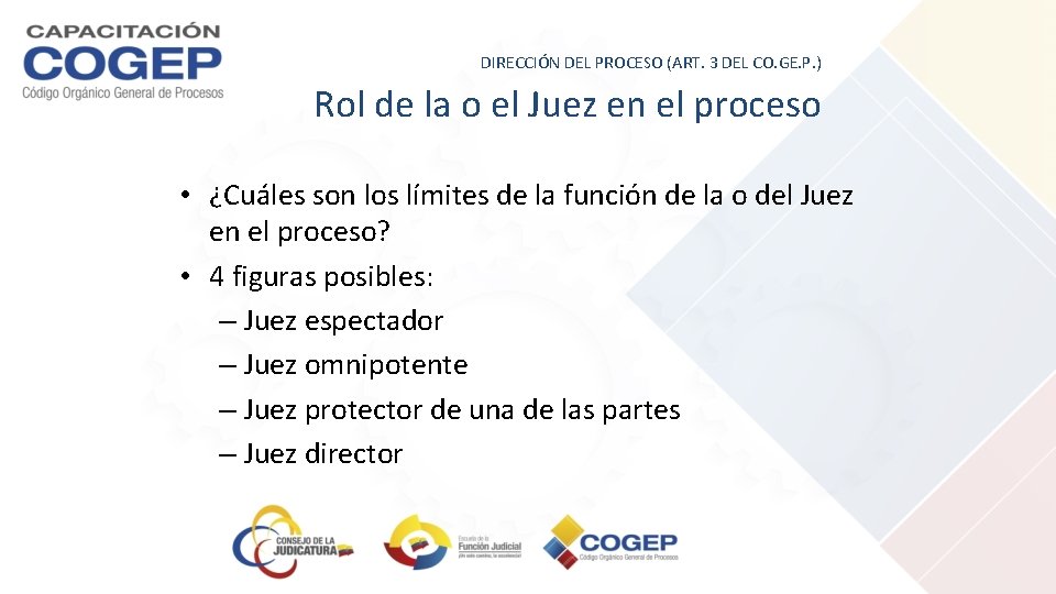 DIRECCIÓN DEL PROCESO (ART. 3 DEL CO. GE. P. ) Rol de la o