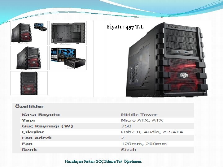 Fiyatı : 457 T. L Hazırlayan: Serkan GÖÇ Bilişim Tek. Öğretmeni. 