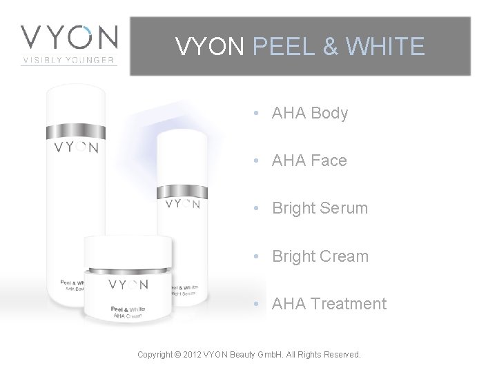 VYON PEEL & WHITE • AHA Body • AHA Face • Bright Serum •