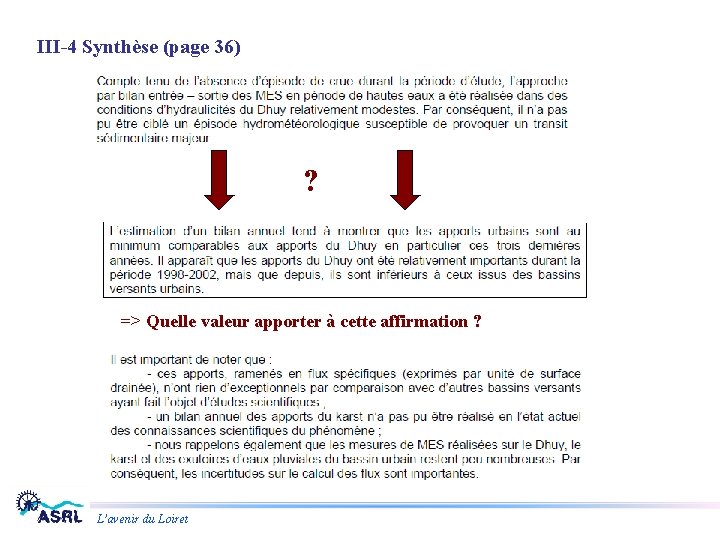 III-4 Synthèse (page 36) ? => Quelle valeur apporter à cette affirmation ? L’avenir