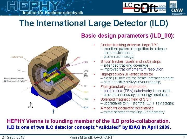 The International Large Detector (ILD) Basic design parameters (ILD_00): • • • Central tracking