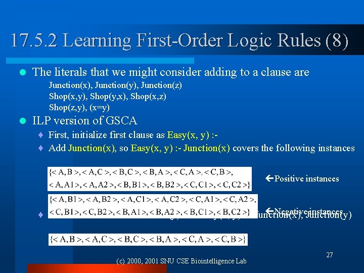 17. 5. 2 Learning First-Order Logic Rules (8) l The literals that we might