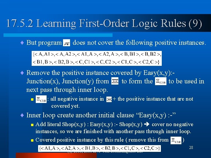 17. 5. 2 Learning First-Order Logic Rules (9) ¨ But program does not cover