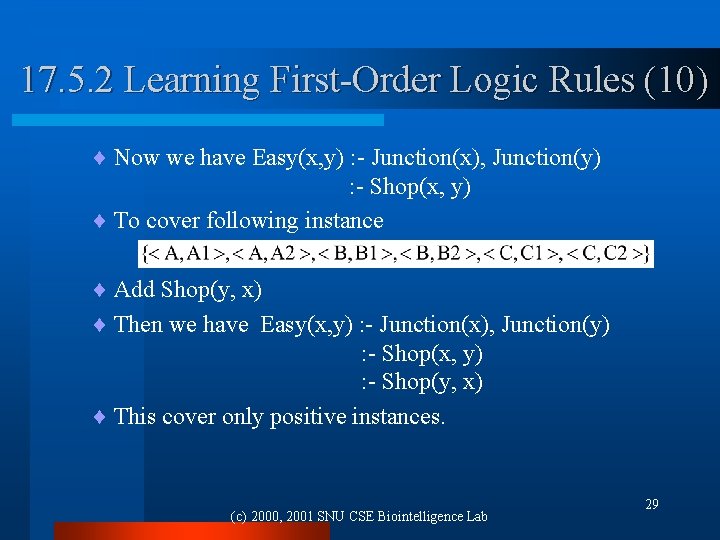 17. 5. 2 Learning First-Order Logic Rules (10) ¨ Now we have Easy(x, y)