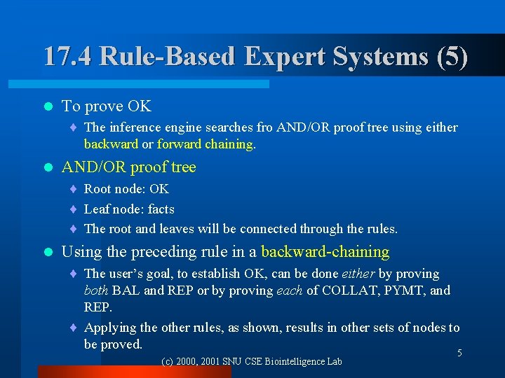 17. 4 Rule-Based Expert Systems (5) l To prove OK ¨ The inference engine