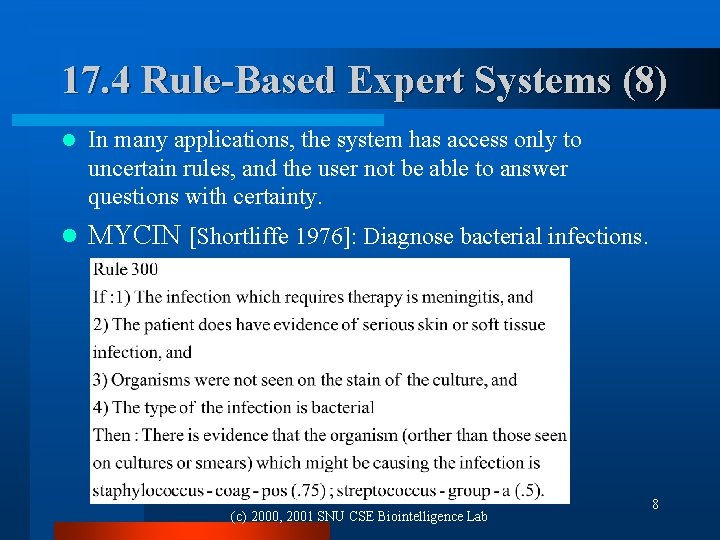 17. 4 Rule-Based Expert Systems (8) l In many applications, the system has access