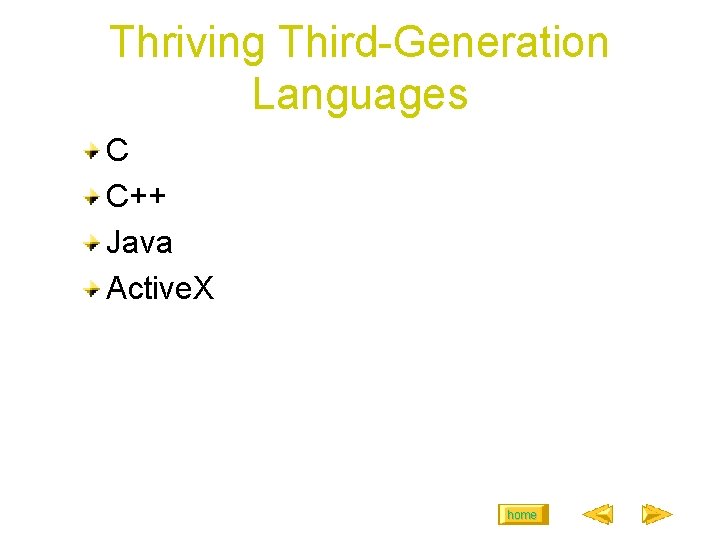 Thriving Third-Generation Languages C C++ Java Active. X home Thriving Third-Generation Languages C C++ Java Active. X home
