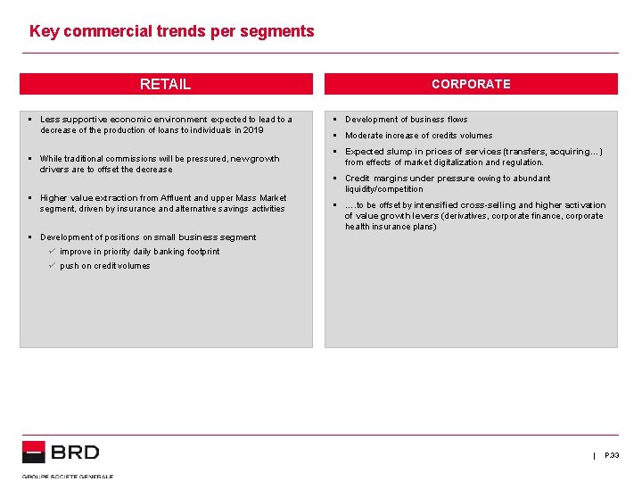Key commercial trends per segments RETAIL § Less supportive economic environment expected to lead