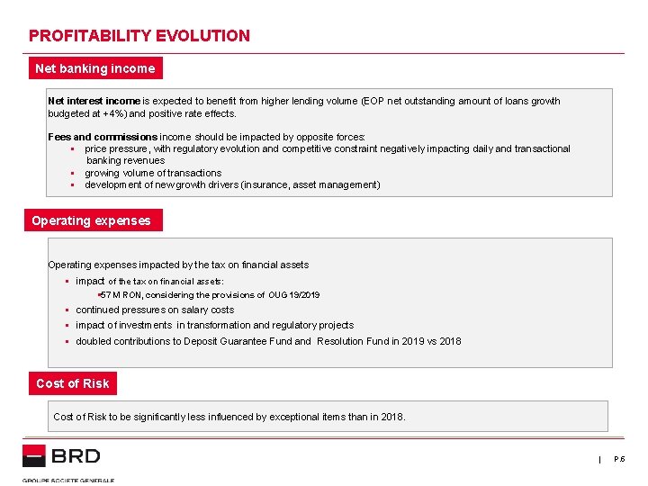 PROFITABILITY EVOLUTION Net banking income Net interest income is expected to benefit from higher