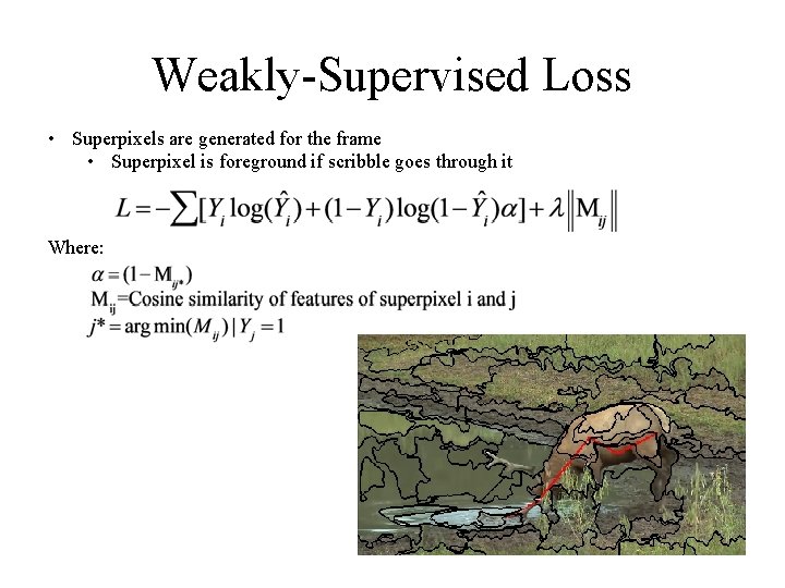 Weakly-Supervised Loss • Superpixels are generated for the frame • Superpixel is foreground if