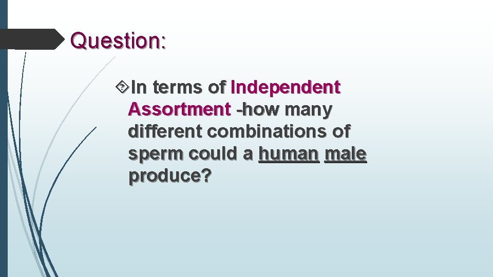 Question: In terms of Independent Assortment -how many different combinations of sperm could a