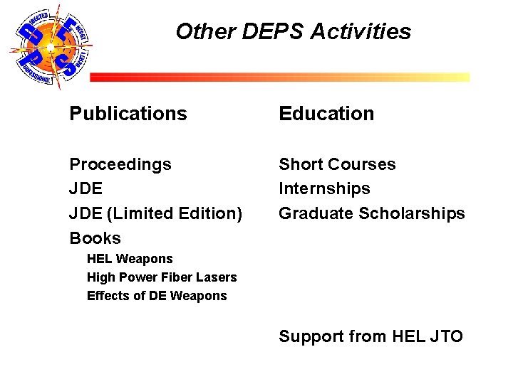 Other DEPS Activities Publications Education Proceedings JDE (Limited Edition) Books Short Courses Internships Graduate