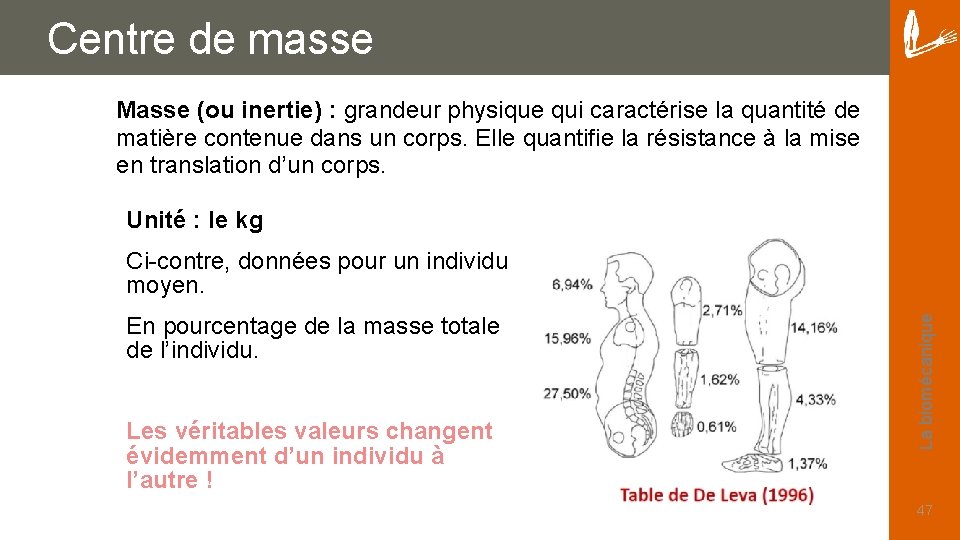 Centre de masse Masse (ou inertie) : grandeur physique qui caractérise la quantité de