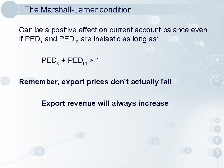 The Marshall-Lerner condition Can be a positive effect on current account balance even if