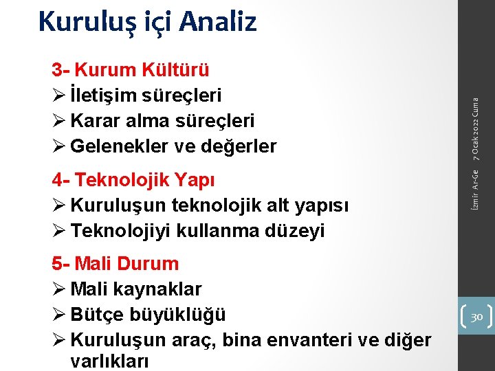 4 - Teknolojik Yapı Ø Kuruluşun teknolojik alt yapısı Ø Teknolojiyi kullanma düzeyi 5