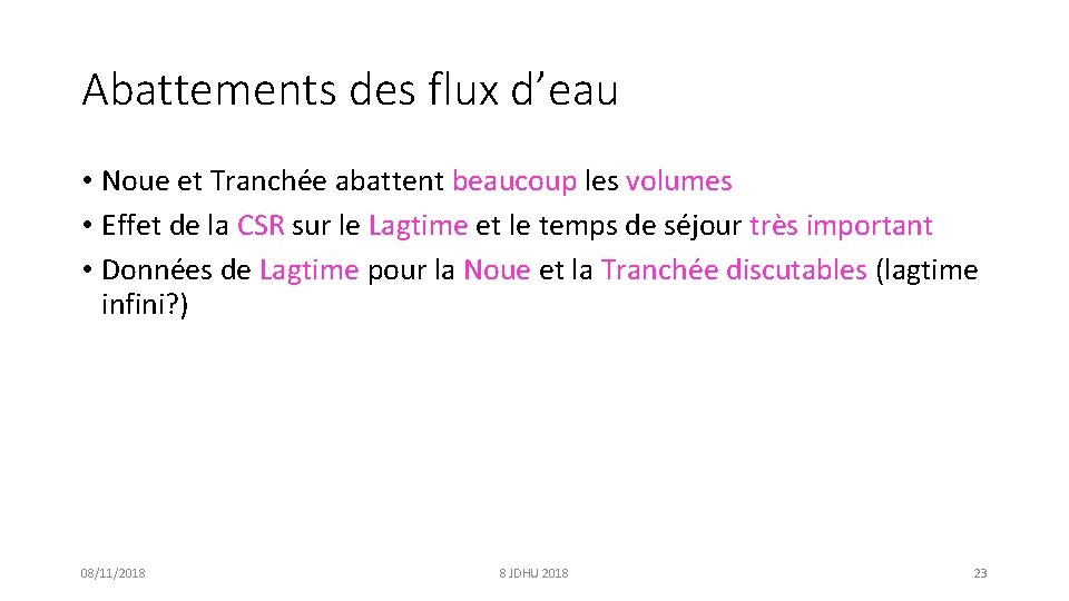 Abattements des flux d’eau • Noue et Tranchée abattent beaucoup les volumes • Effet