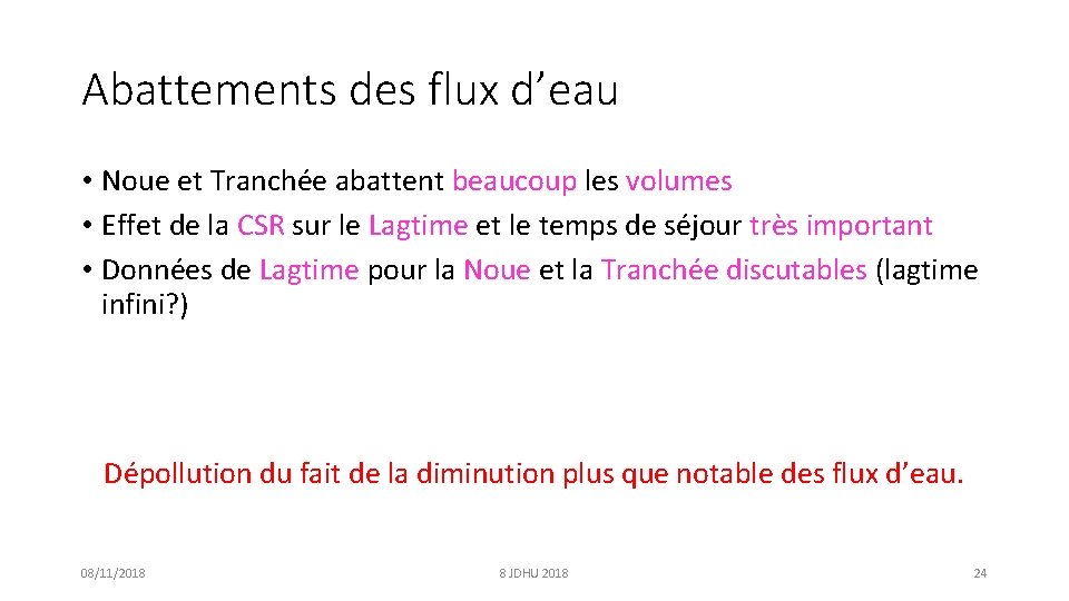 Abattements des flux d’eau • Noue et Tranchée abattent beaucoup les volumes • Effet