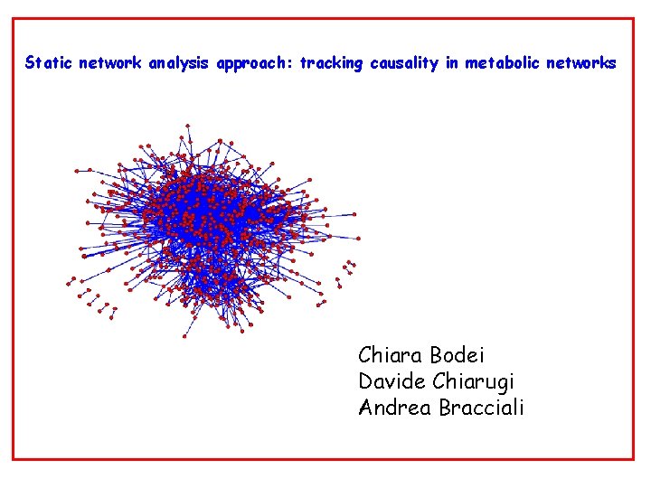 Static network analysis approach: tracking causality in metabolic networks Chiara Bodei Davide Chiarugi Andrea