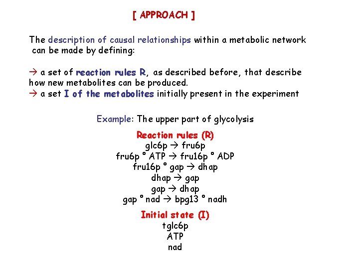 [ APPROACH ] The description of causal relationships within a metabolic network can be