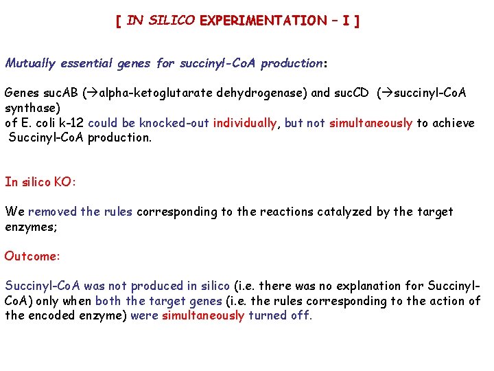 [ IN SILICO EXPERIMENTATION – I ] Mutually essential genes for succinyl-Co. A production: