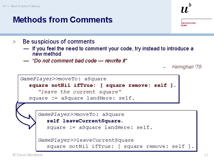 ST — Best Practice Patterns Methods from Comments > Be suspicious of comments —