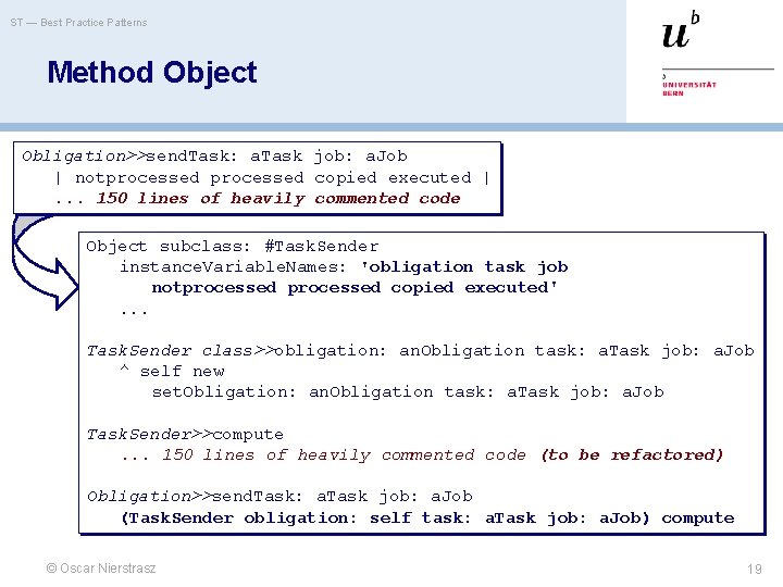 ST — Best Practice Patterns Method Object Obligation>>send. Task: a. Task job: a. Job