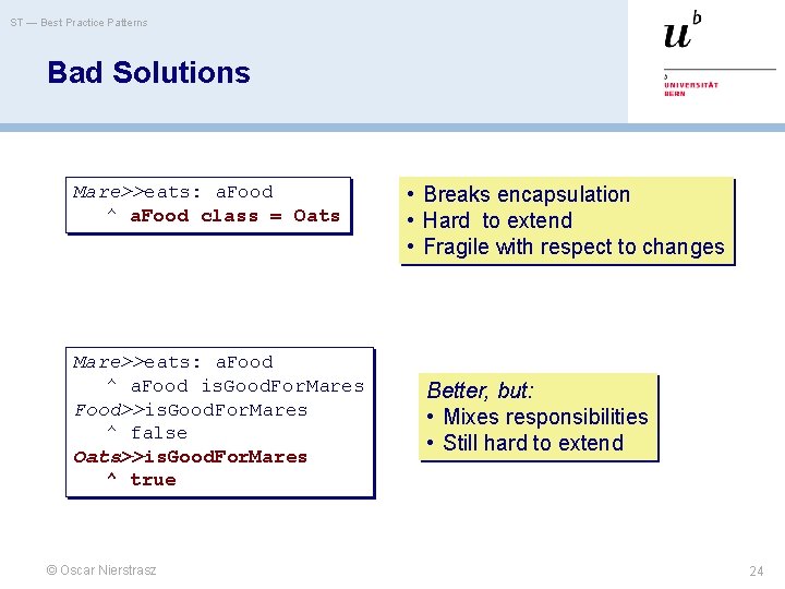 ST — Best Practice Patterns Bad Solutions Mare>>eats: a. Food ^ a. Food class