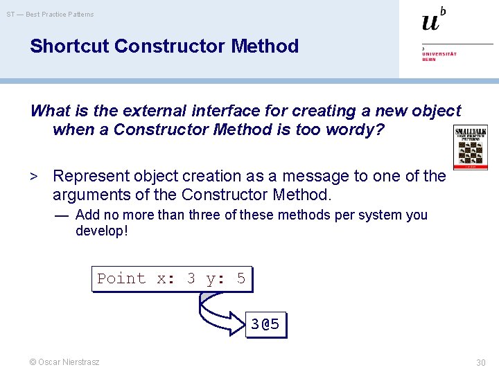 ST — Best Practice Patterns Shortcut Constructor Method What is the external interface for