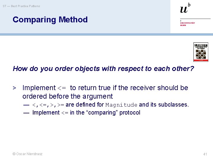 ST — Best Practice Patterns Comparing Method How do you order objects with respect