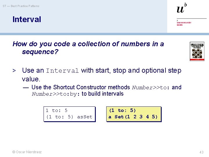 ST — Best Practice Patterns Interval How do you code a collection of numbers