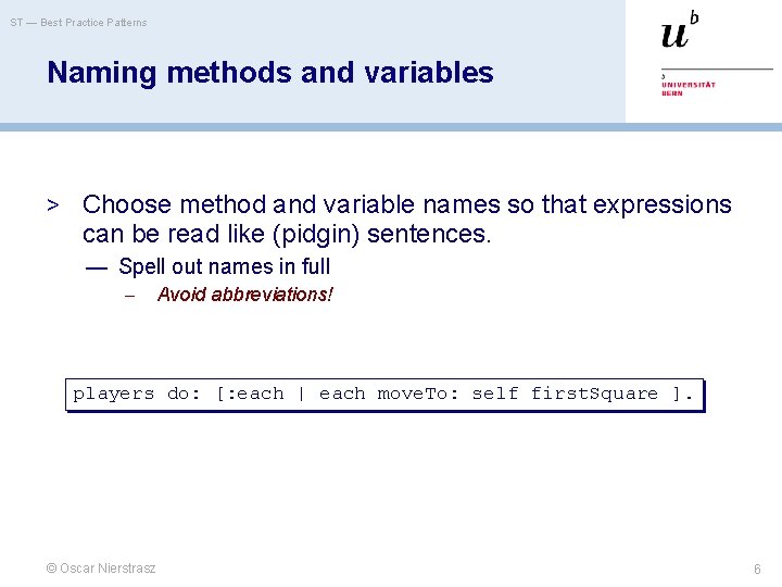 ST — Best Practice Patterns Naming methods and variables > Choose method and variable