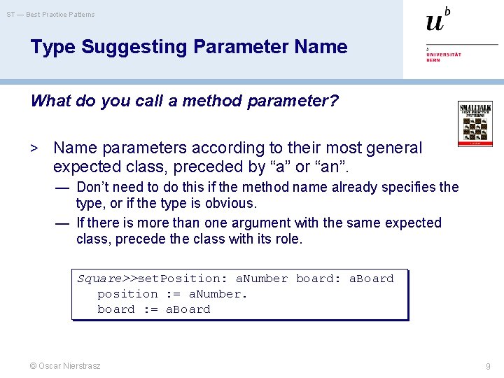 ST — Best Practice Patterns Type Suggesting Parameter Name What do you call a