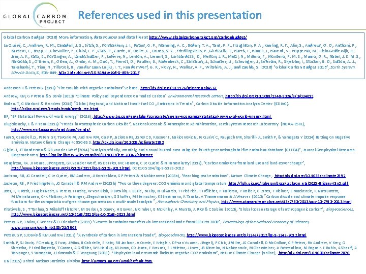 References used in this presentation Global Carbon Budget (2016) More information, data sources and