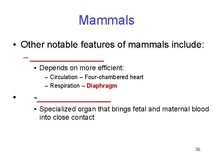 Mammals • Other notable features of mammals include: – ________ • Depends on more