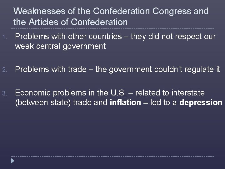 Weaknesses of the Confederation Congress and the Articles of Confederation 1. Problems with other